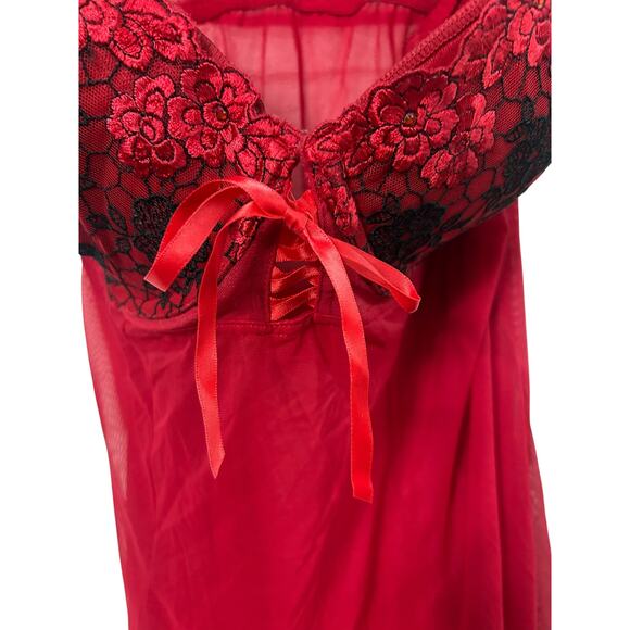 Y2K‎ Red Mesh Babydoll Nightie Lingerie 2X Coquette Romantic Goth Vintage - Picture 3 of 7
